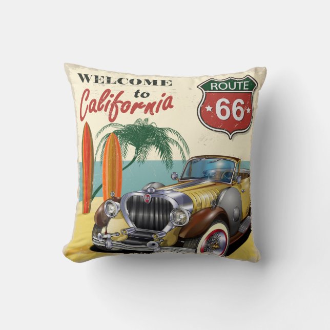 Retro "Welcome to California" Route 66 poster, Throw Pillow (Front)