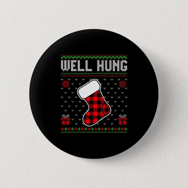 Retro Well Hung Ugly Christmas Sweater Couples Mat Button (Front)