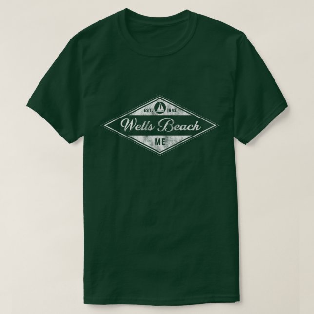 Retro Wells Beach Maine Boating Established Beach  T-Shirt (Design Front)