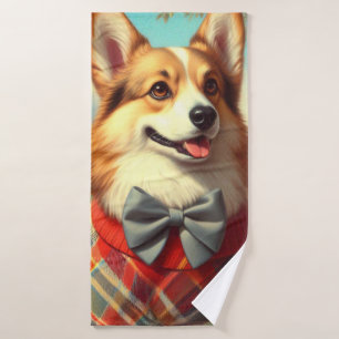 Retro Welsh Corgi Cardigan Painting Bath Towel