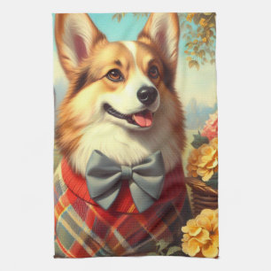 Retro Welsh Corgi Cardigan Painting Kitchen Towel