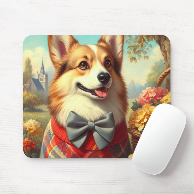 Retro Welsh Corgi Cardigan Painting Mouse Pad (With Mouse)