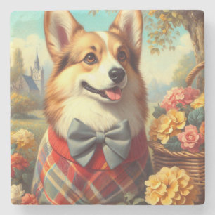 Retro Welsh Corgi Cardigan Painting Stone Coaster