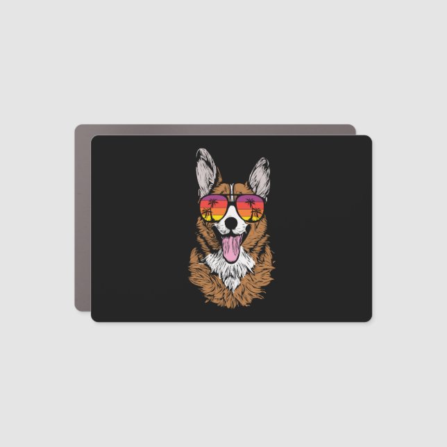 Retro Welsh Corgi Sunglasses Car Magnet (Front)