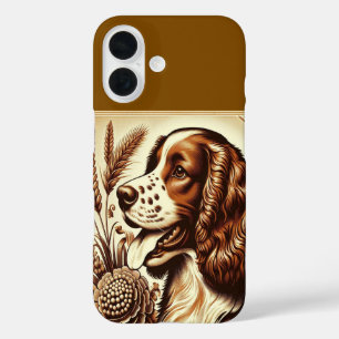 Retro Welsh Springer Spaniel Brown White Art iPhone 16 Case