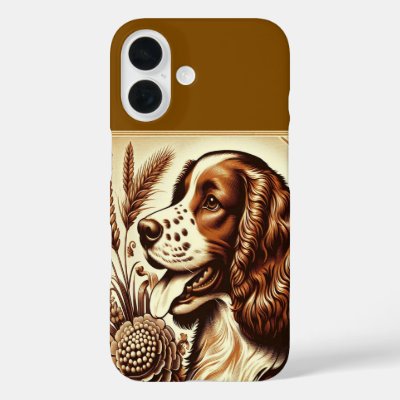 Retro Welsh Springer Spaniel Brown White Art iPhone 16 Case