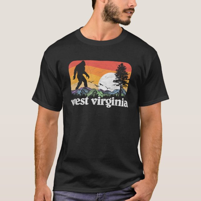 Retro West Virginia Bigfoot Mountain Trees Nature  T-Shirt (Front)