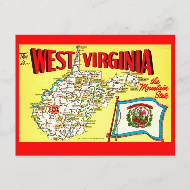 Retro West Virginia Map Postcard (Front)