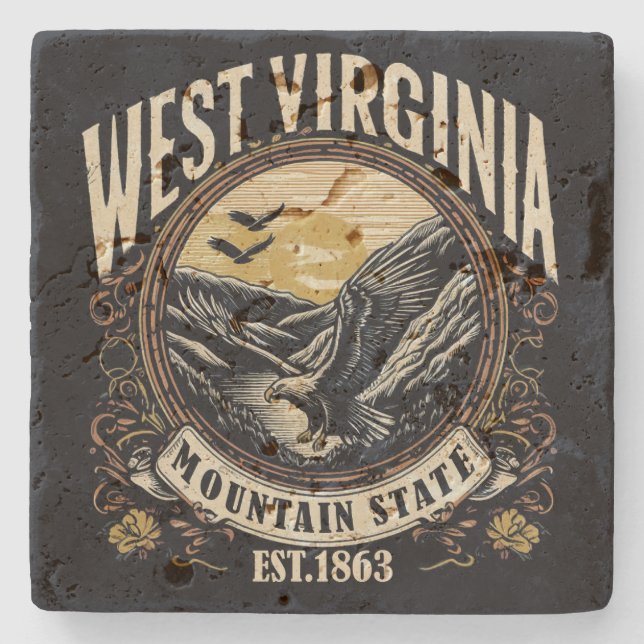 Retro West Virginia Stone Coaster (Front)