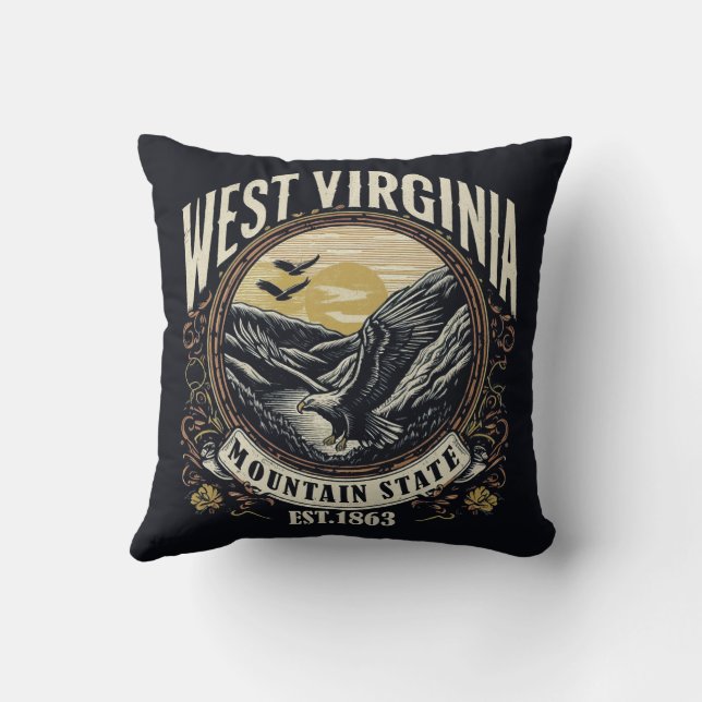 Retro West Virginia Throw Pillow (Back)