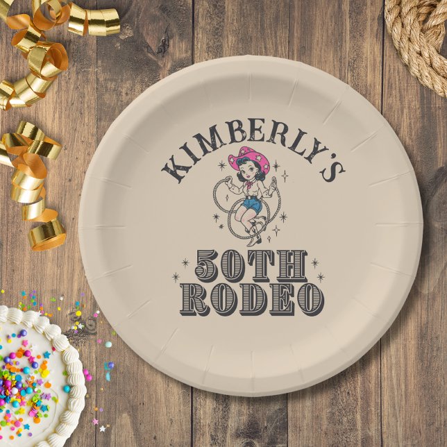 Retro Western 50th Rodeo Birthday Paper Plates (Creator Uploaded)