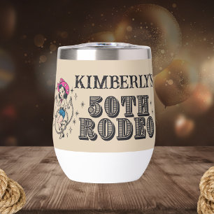 Retro Western 50th Rodeo Birthday Thermal Wine Tumbler