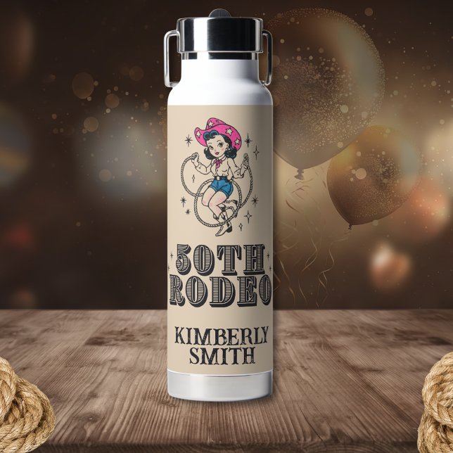 Retro Western 50th Rodeo Birthday Water Bottle (Creator Uploaded)