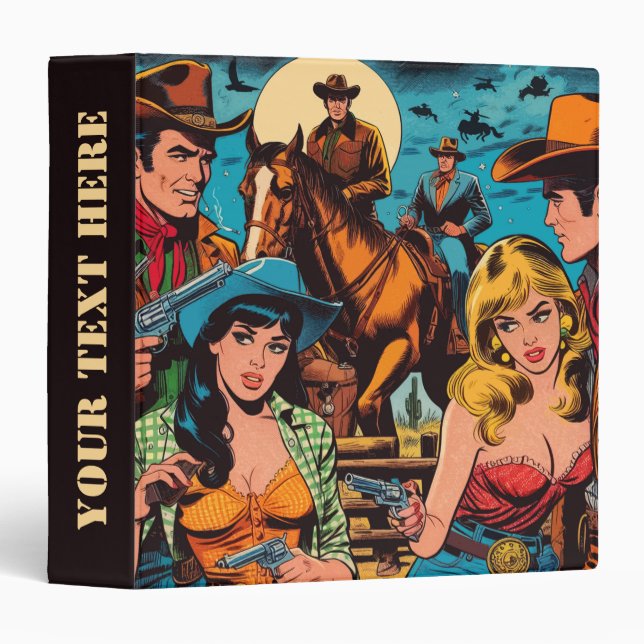 Retro Western Comics Illustration 3 Ring Binder (Front/Spine)