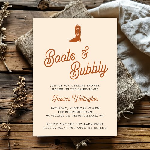 Retro Western Cowboy Boots  Bubbly Bridal Shower Invitation