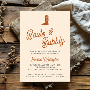 Retro Western Cowboy Boots & Bubbly Bridal Shower Invitation