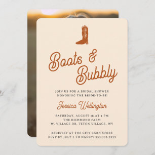 Retro Western Cowboy Boots & Bubbly Bridal Shower Invitation