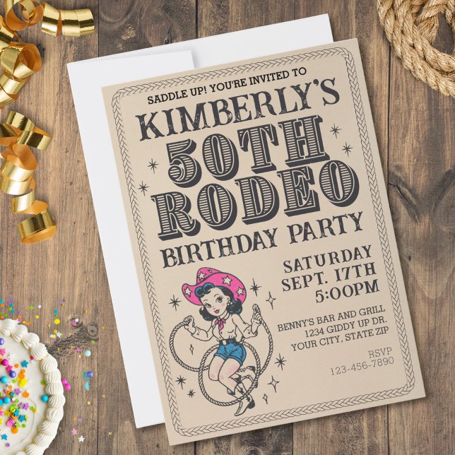 Retro Western Cowgirl 50th Birthday Party  Invitation (Creator Uploaded)
