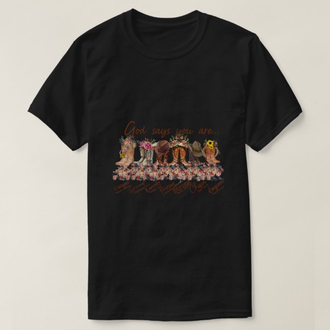 Retro Western Cowgirl Boots God Say You Are Cowboy T-Shirt (Design Front)