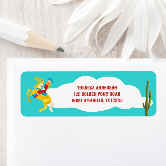 Retro Western Cowgirl on Horse Return Address Label (Insitu)