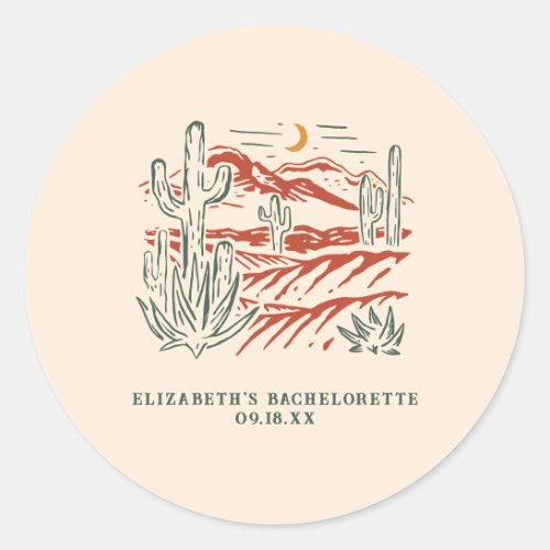 Retro Western Desert Cactus  Bachelorette  Classic Round Sticker