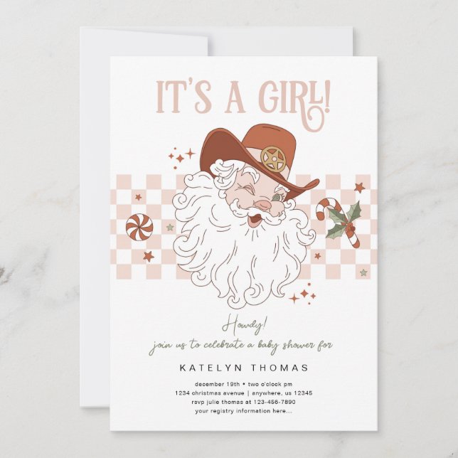 Retro Western Girl Christmas Baby Shower Invitation (Front)