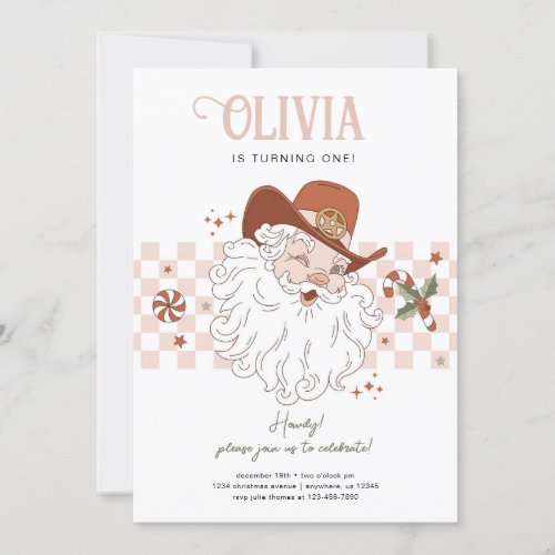 Retro Western Girl Christmas Birthday Party Invitation