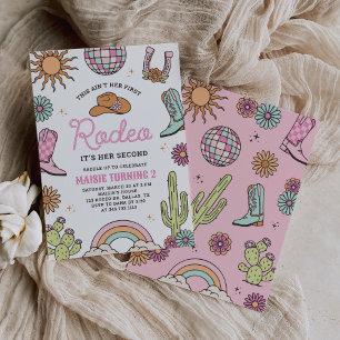 Retro Western Girl Second Rodeo Birthday Invitation