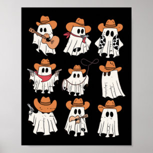 Retro Western Halloween Cowboy Ghost Collage Spook Poster