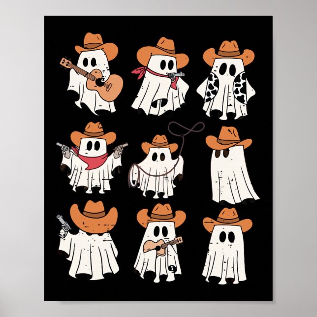 Retro Western Halloween Cowboy Ghost Collage Spook Poster (Front)