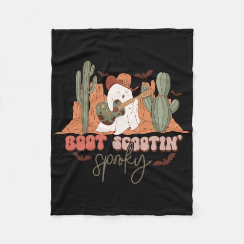 Retro Western Halloween Cute Ghost Fun Boot Scooti Fleece Blanket