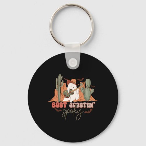 Retro Western Halloween Cute Ghost Fun Boot Scooti Keychain