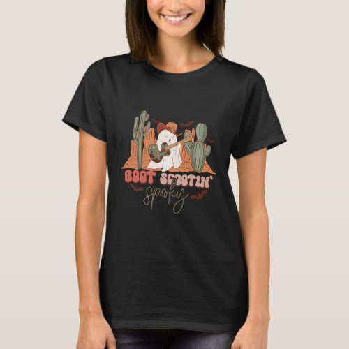 Retro Western Halloween Cute Ghost Fun Boot Scooti T-Shirt
