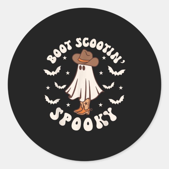 Retro Western Halloween Cute Ghost Funny Boot Scoo Classic Round Sticker (Front)
