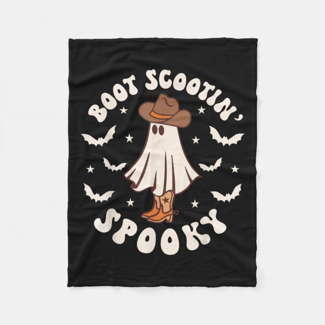 Retro Western Halloween Cute Ghost Funny Boot Scoo Fleece Blanket (Front)