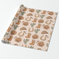 Retro Western Halloween Trendy Boho Wrapping Paper