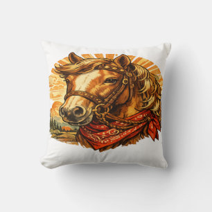 Retro Western Horse Bandana Throw Pillow
