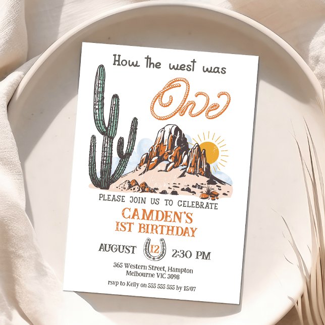 Retro Western How The West Was One 1st Birthday Invitation (How The West Was One Birthday Invitation, Baby Boy 1st Birthday Invite, Wild West, First Rodeo, Temp)