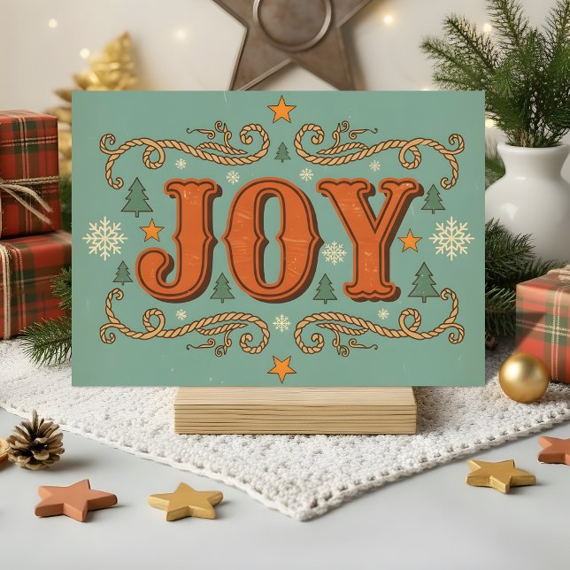Retro Western Joy Christmas Holiday Card (Creator Uploaded)