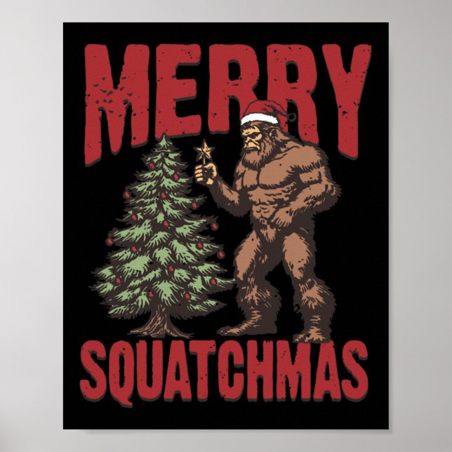 Retro Western Merry Squatchmas Funny Bigfoot Santa Poster (Front)