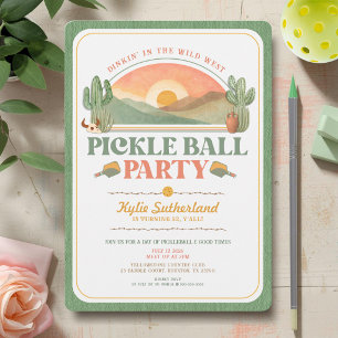 Retro Western Pickleball Birthday Party Invitation