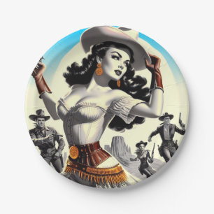 Retro Western Pin-up Paper Plates