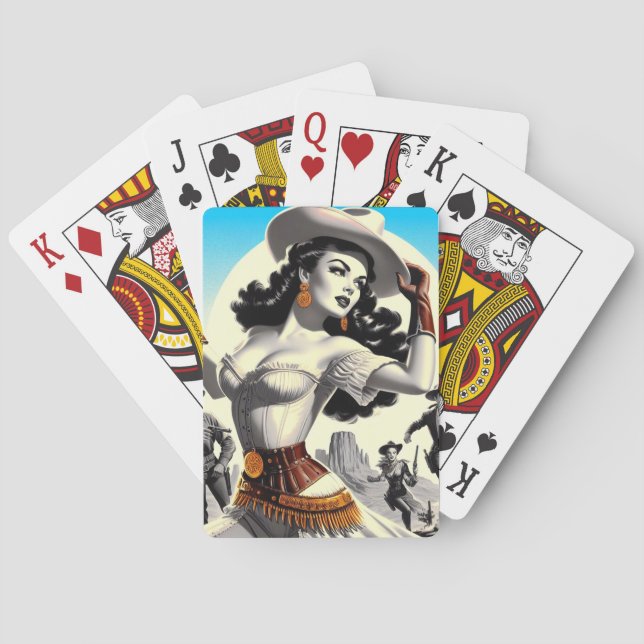Retro Western Pin-up Poker Cards (Back)