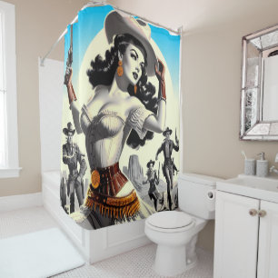 Retro Western Pin-up Shower Curtain