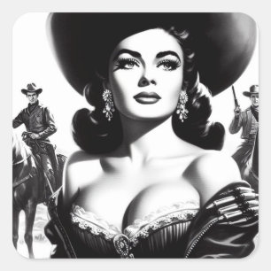 Retro Western Pin-up Square Sticker