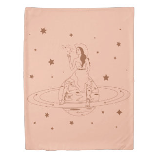 Retro Western Rust & Peach Cosmic Cowgirl Duvet Cover