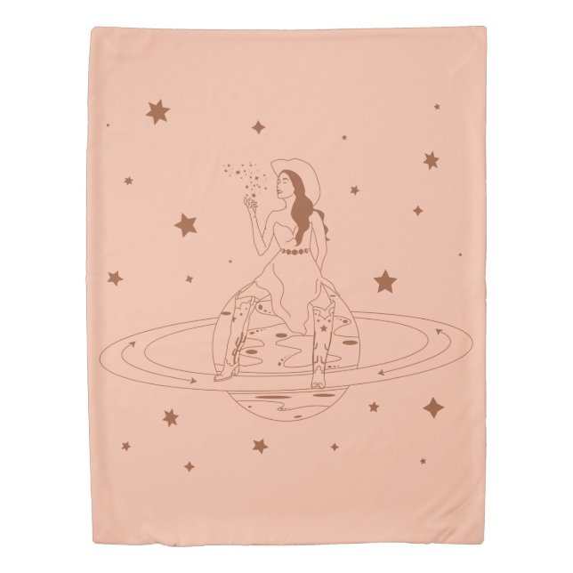 Retro Western Rust & Peach Cosmic Cowgirl Duvet Cover (Front)