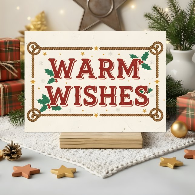 Retro Western Warm Wishes Christmas Holiday Card (Creator Uploaded)