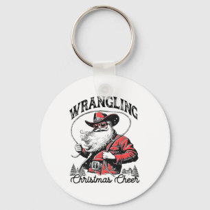 Retro Western Xmas Wrangling Christmas Cheer Santa Keychain