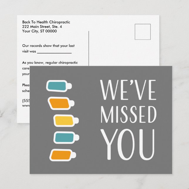 Retro We've Missed You Chiropractic Recall Postcard (Front/Back)